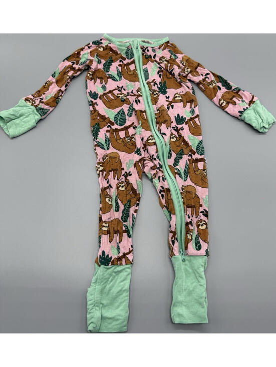 little sleepies Other - Little Sleepies Pink Green Sloth Animal Print 3-6 Months Zip One-Piece